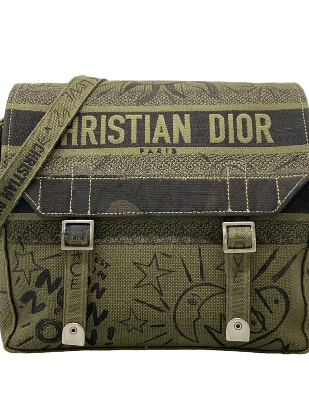 DIOR/ChristianDior Diorcamp - Khaki Black Jacquard Shoulder Bag - Picture 1 of 15